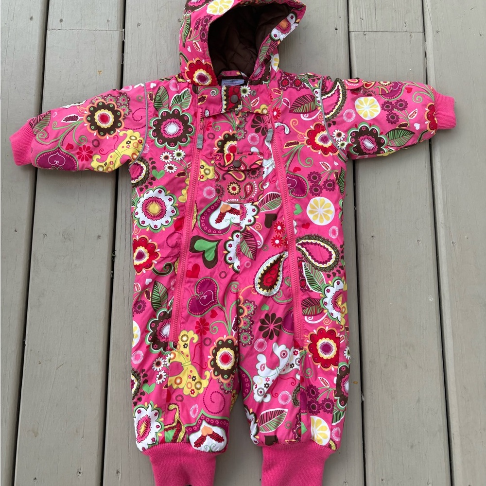 Hanna Andersson Pink and Brown Floral Snowsuit